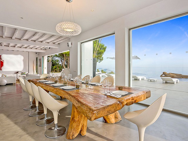 dinning area and sea view from ibiza villa