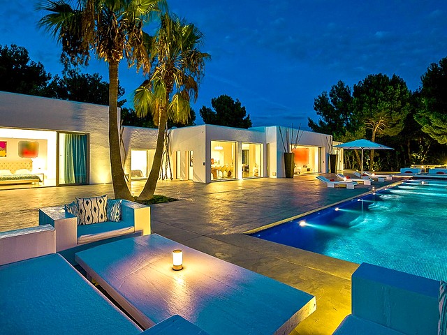 luxury villa in ibiza at night