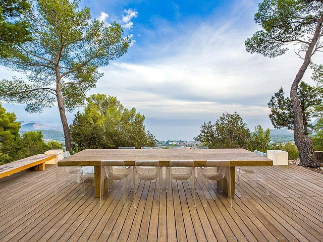 table and sea view from villa in ibiza